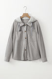 Light Grey Hooded Drawstring Pockets Corduroy Shacket