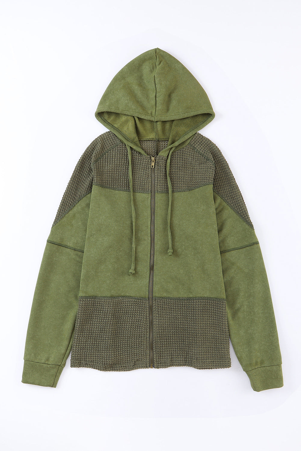 Plus Size Waffle Knit Patchwork Washed Hooded Jacket