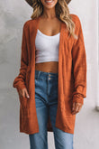 Tomato Red Open Front Textured Knit Cardigan with Pockets