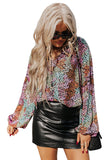 Vibrant Floral Tie V Neck Puff Sleeve Blouse