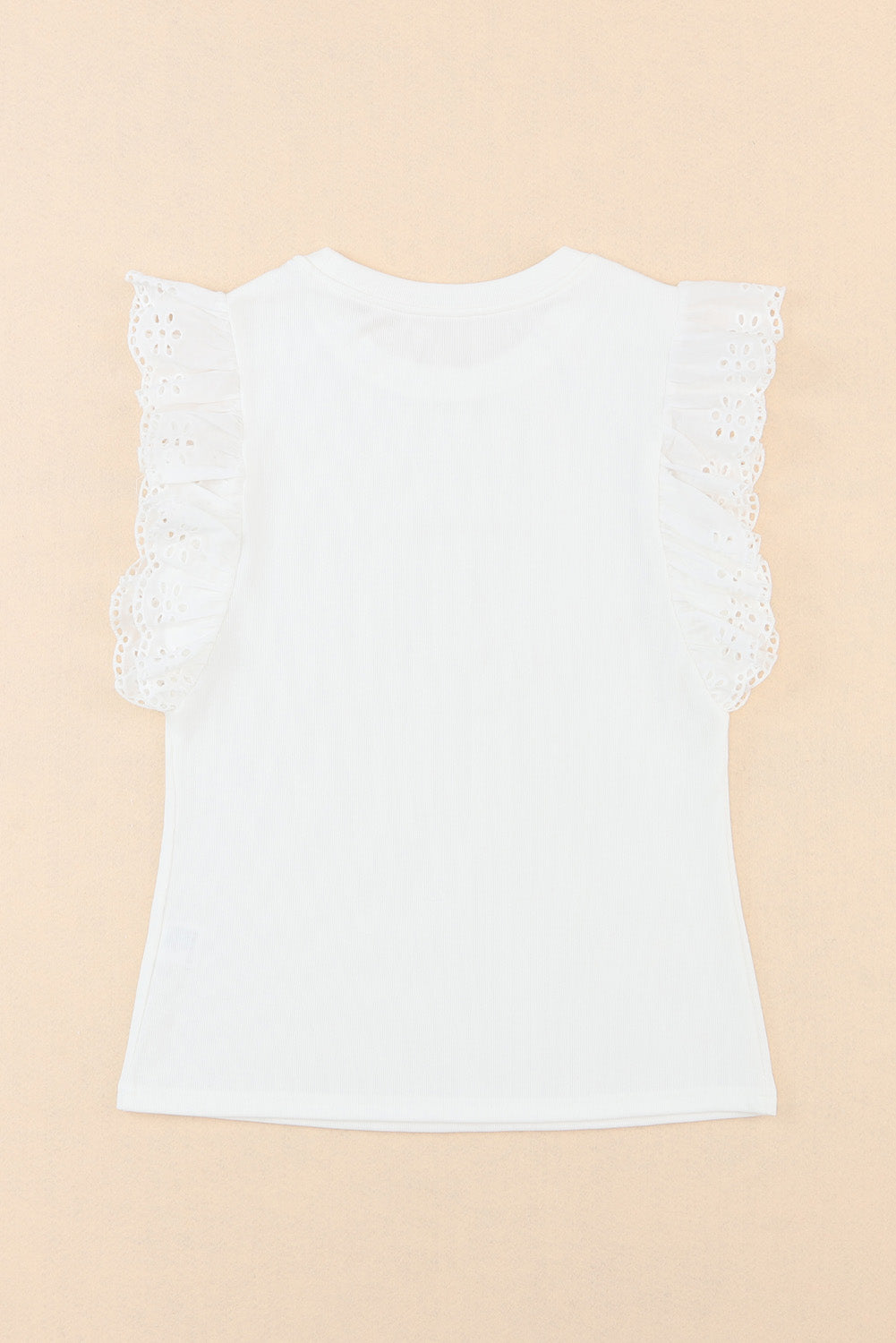 Lace Flutter Sleeve Ruffled Ribbed Blouse