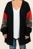 Leopard Color Block Sleeve Plus Size Cardigan