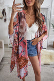 Kimono de plage rose à imprimé floral Boho