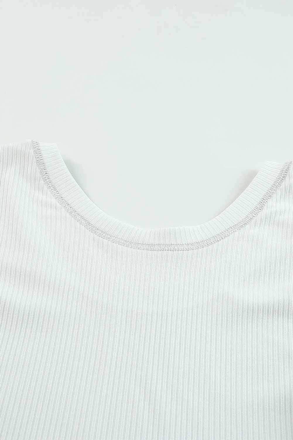 Round Neck Half Sleeve Ribbed Knit Top