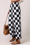 Black Checkerboard Elastic Waist Pocketed Joggers