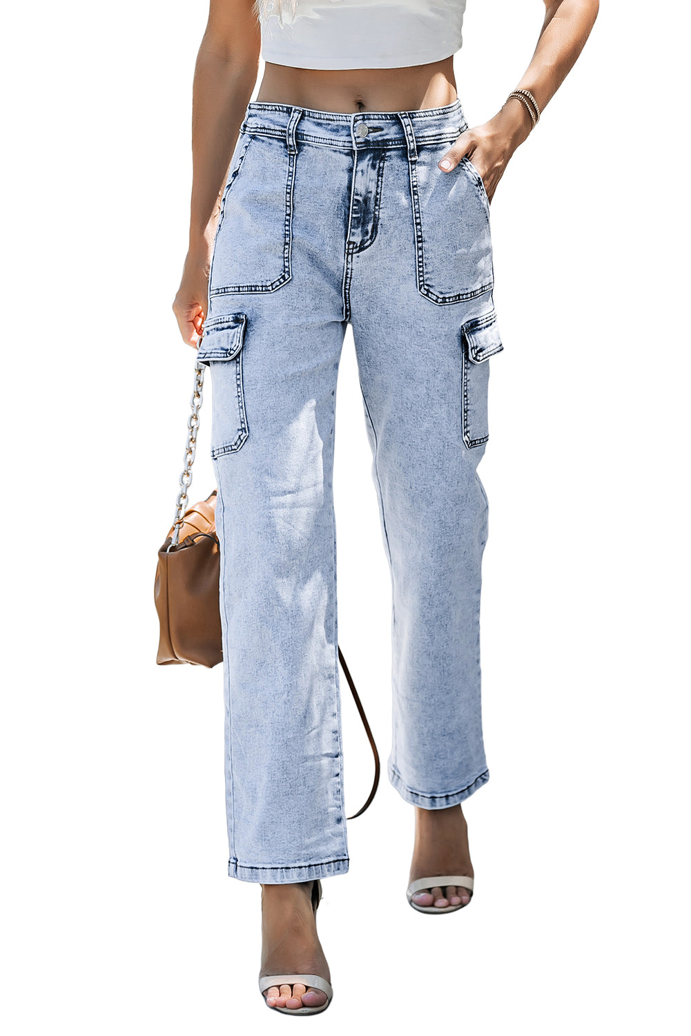 High Waist Wide Leg Cargo Jeans