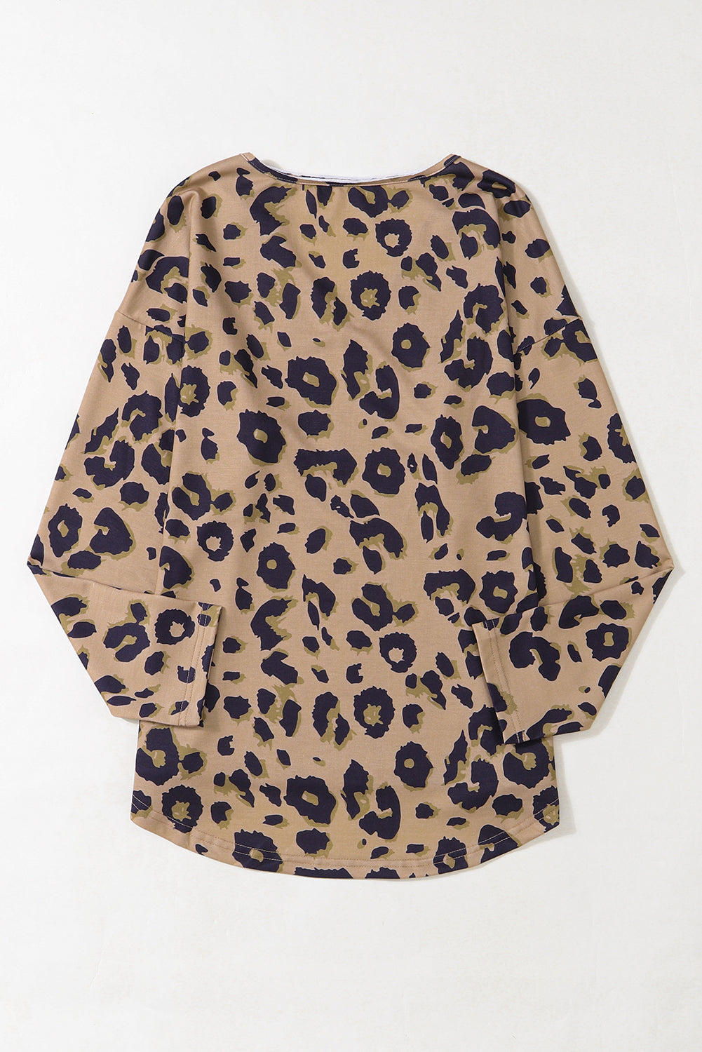 Leopard Split Joint V Neck Long Sleeve Top