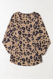 Leopard Split Joint V Neck Long Sleeve Top