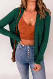 Lightweight Knit Ribbed Trim Snap Button Cardigan