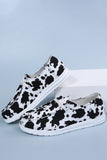 Cow Print Lace Up Round Toe Flat Sneakers