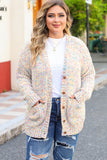 Cardigan Multicolore en Fils Mélangés Grande Taille Abricot