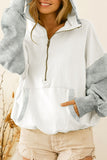 Half Zipper Kangaroo Pocket Drop Shoulder Hoodie