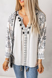 Boho Embroidered Split Neck Blouse