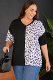 Plus Size Leopard Patchwork Short Sleeve Top