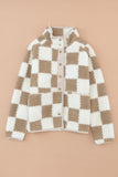 Checked Snap Button Sherpa Jacket