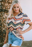 Aztec Print V Neck Long Sleeve Top