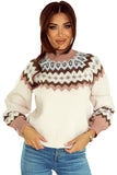 Geometric Pattern Ribbed Trim High Neck Sweater