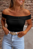 Black Folded Off Shoulder Slim Top