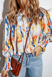 Collared Neckline Smocked Cuffs Printed Shirt