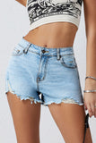 High Waist Distressed Washed Denim Shorts