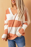 Striped V Neck Criss Cross Back Sweater