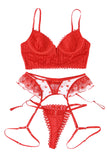 3pcs Heart Print Mesh Splice Sexy Lingerie Set