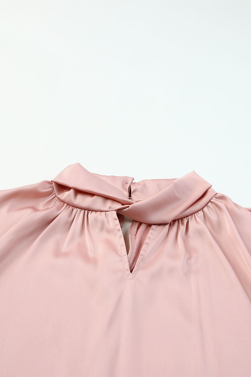 Twist High Neck Puff Sleeve Satin Blouse