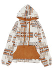 Beige Aztec Print Kangaroo Pocket Half-Zip Hoodie