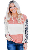 Leopard Color Block Knitted Long Sleeve Top