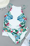 Leaf & Flower Print Ruched Tankini Set