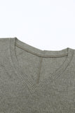 Loose Ribbed Knit V Neck Long Sleeve Top