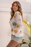 Sweet Flower Knitted Ribbed Hem Sweater