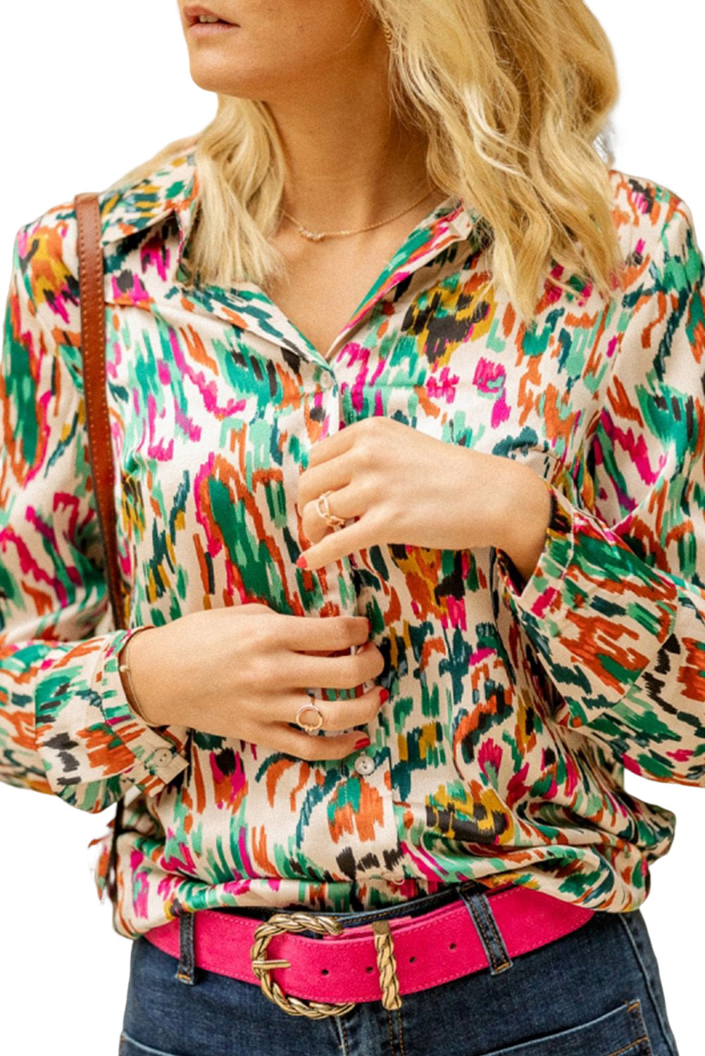 Abstract Print Button Up Long Sleeve Shirt