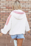 Pink Colorblock Patchwork Half Zip Oversized Sherpa Hoodie