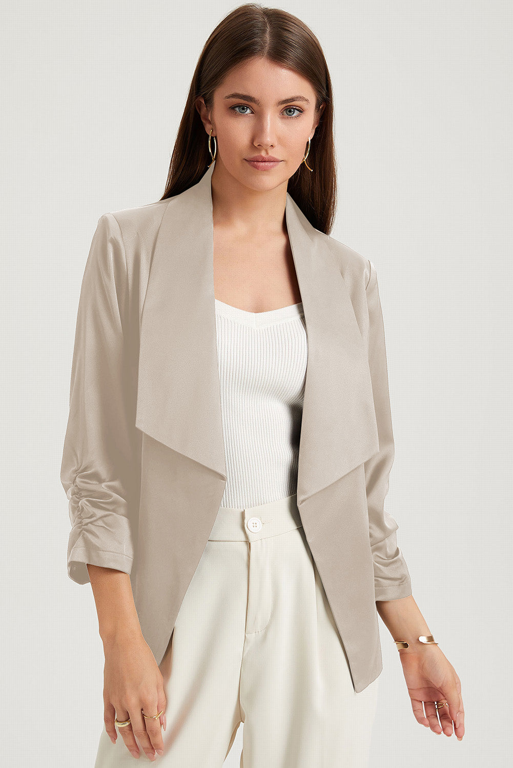 Solid Lapel Collar Satin Blazer