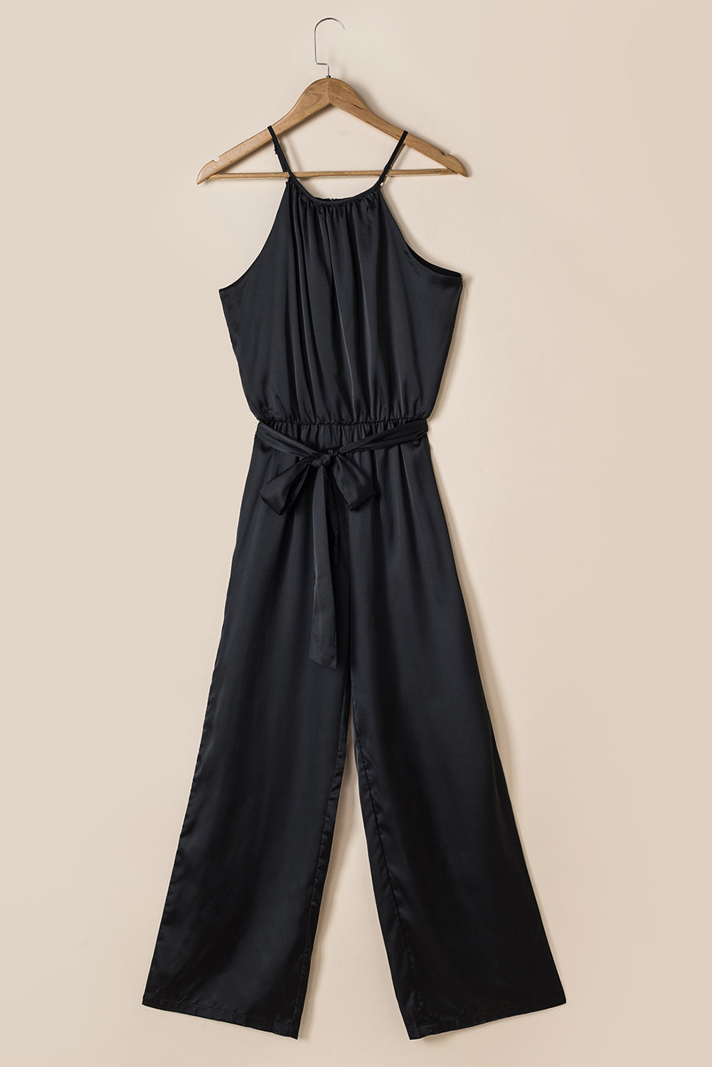 Halter Neck Sleeveless Wide Leg Jumpsuit with Belt