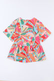 Abstract Geometry Print Half Puff Sleeve Loose Shirt