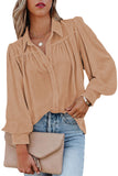 Solid Color Button Up Puff Sleeve Blouse