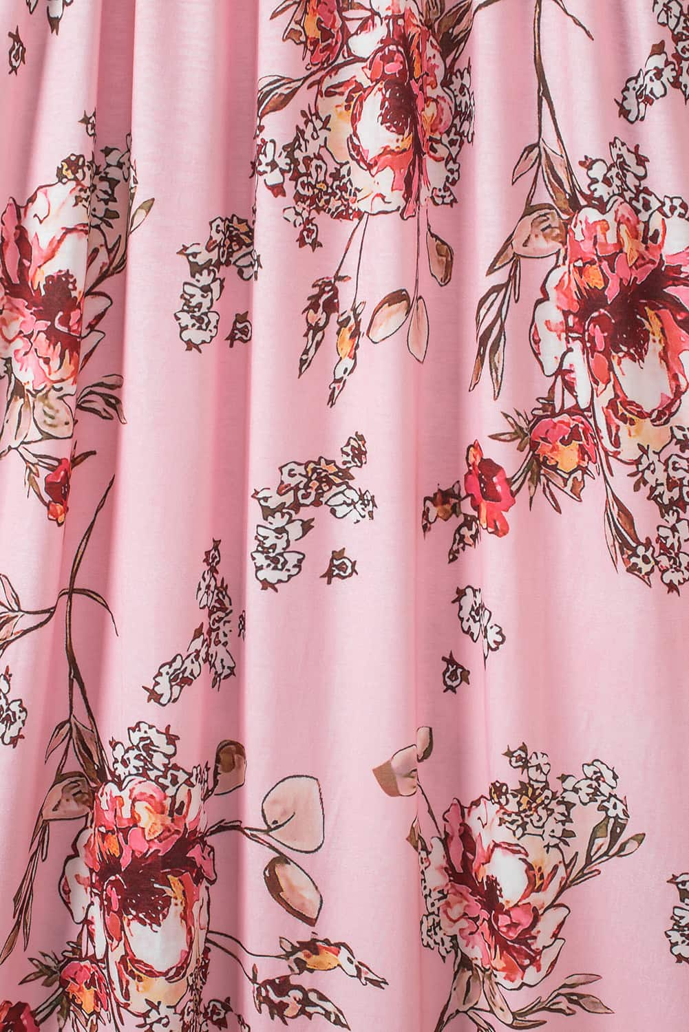 Robe longue empire enveloppée à col en V et manches longues à fleurs rose