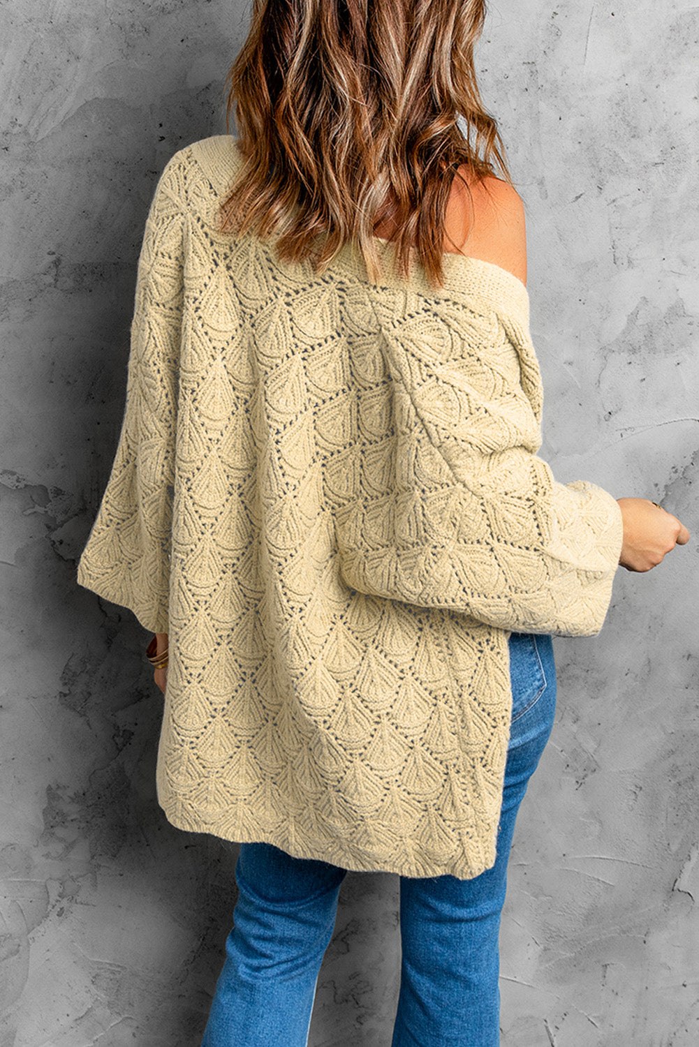 Cardigan kaki en tricot texturé avec poche et ouvert sur le devant