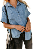 Turn-down Collar Short Sleeve Denim Shirt