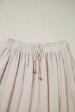 Beige Smocked High Waist Wide Leg Plus Size Pants