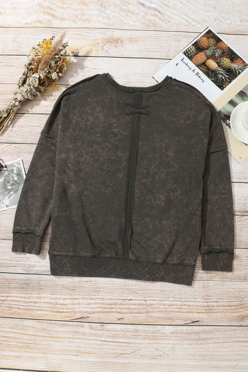 Acid Wash Drop Shoulder Long Sleeve Sweatshirt with Pockets