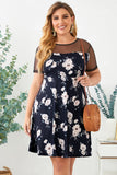 Plus size Floral Print Polka Dots Mesh Patch Mini Dress