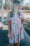 Short Sleeves Floral Print Tiered Ruffled Dress