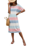 Striped Color Block Loose Fit 3/4 Sleeve Dress