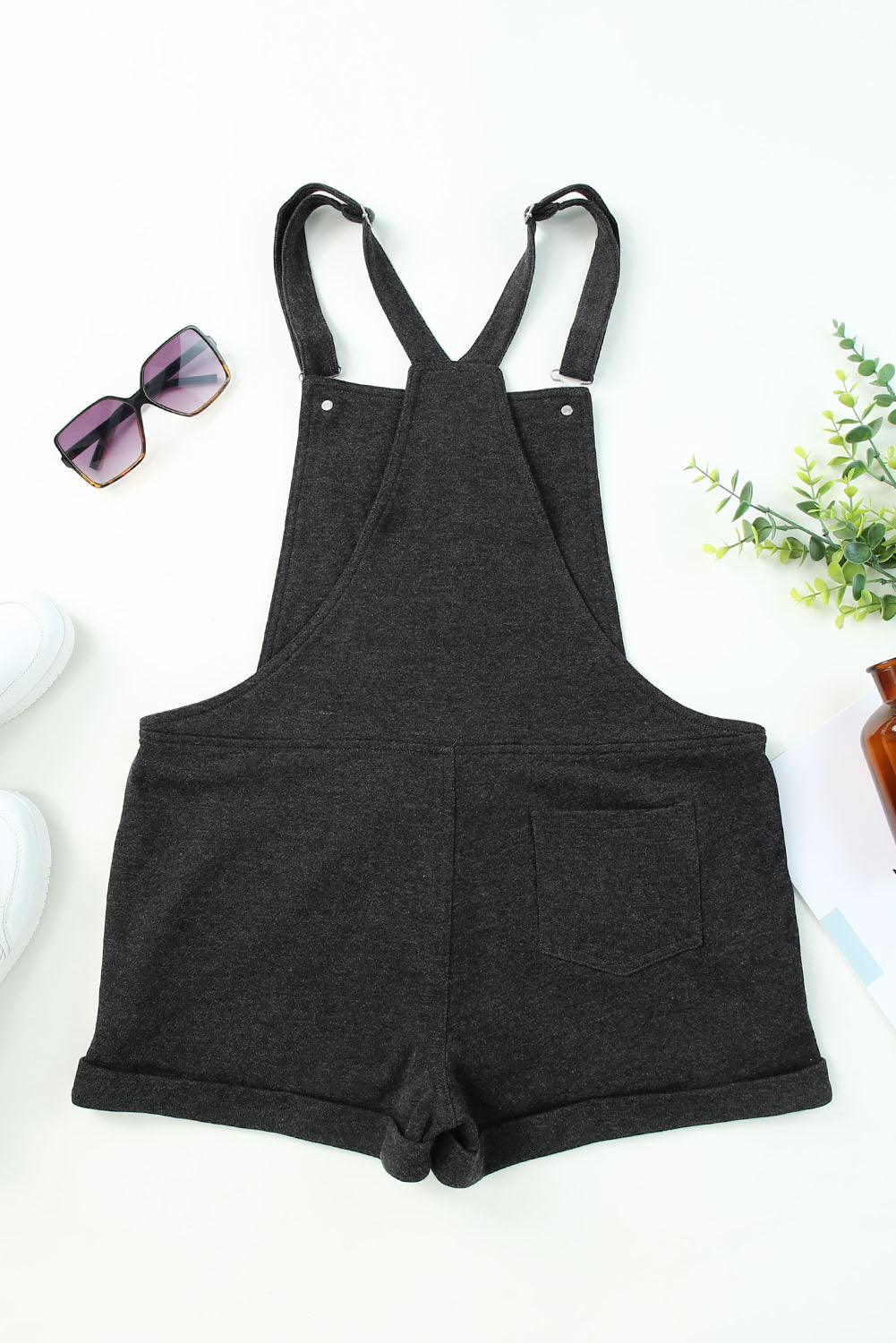 Vintage Washed Drawstring Short Overalls