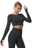 Solid Color Long Sleeve Yoga Crop Top