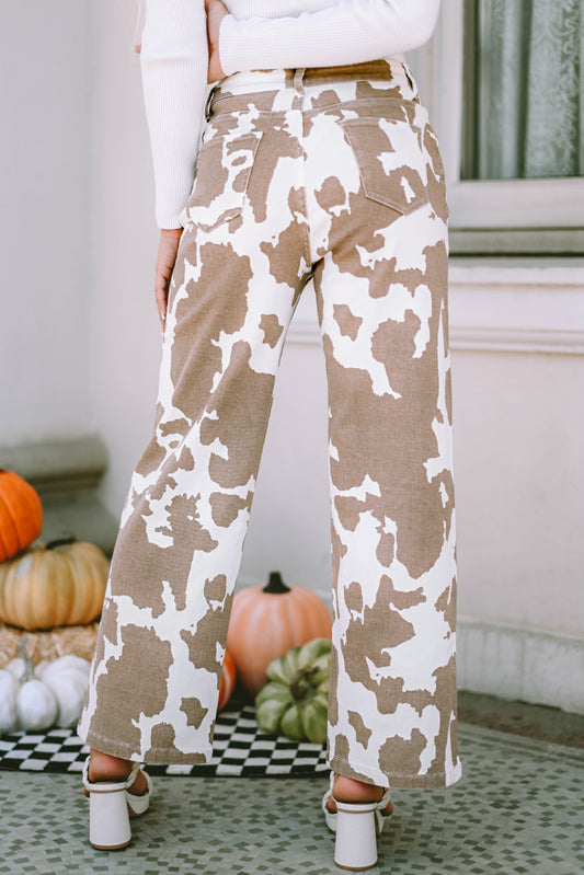 Cow Spot Print Pocketed Jeans