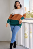 Plus Size Ribbed Trim Color Block Sweater